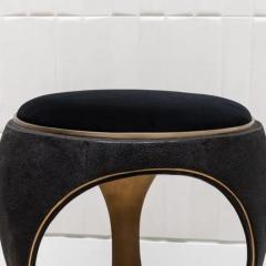  R Y Augousti Velvet Upholstered Stool with Shagreen and Bronze Patina Brass by R Y Augousti - 3847191