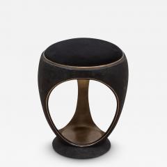  R Y Augousti Velvet Upholstered Stool with Shagreen and Bronze Patina Brass by R Y Augousti - 3855129