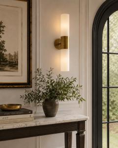  REMAINS LIGHTING Alan Wanzenberg Judson Brass Milk Glass Wall Sconce for Remains Lighting - 4714852