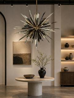  REMAINS LIGHTING Brass Nickel Sunburst Chandelier by Remains Lighting of New York - 4725810