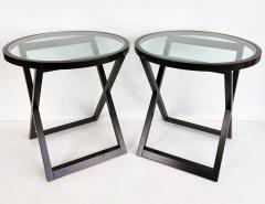  Ralph Lauren Ralph Lauren Mercer Street Round Side Tables Glass Tops X Frame Bases Pair - 4572004