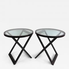  Ralph Lauren Ralph Lauren Mercer Street Round Side Tables Glass Tops X Frame Bases Pair - 4574246