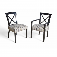  Ralph Lauren Set of 6 Ralph Lauren Black Lacquered Dining Chairs in Designer Fabric - 4107625
