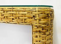  Ralph Lauren Vintage Woven Rattan Console Table Glass Top Ralph Lauren Style - 4045431