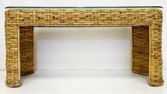  Ralph Lauren Vintage Woven Rattan Console Table Glass Top Ralph Lauren Style - 4045450