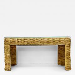  Ralph Lauren Vintage Woven Rattan Console Table Glass Top Ralph Lauren Style - 4047967