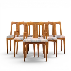  Ramseur Furniture Co Ramseur Mid Century Walnut and Cane Dining Chairs Set of 6 - 4705053
