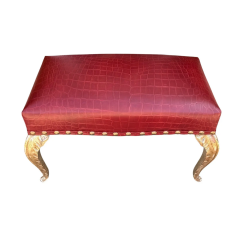  Randy Esada Designs Art Deco Style Gilded Palm Leaf Leg Croc Leather Bench by Randy Esada Designs - 3992249