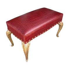  Randy Esada Designs Art Deco Style Gilded Palm Leaf Leg Croc Leather Bench by Randy Esada Designs - 3992263