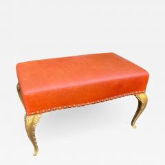  Randy Esada Designs French Deco Gilt Wood Palm Leaf Orange Leather Bench by Randy Esada Designs - 2229279