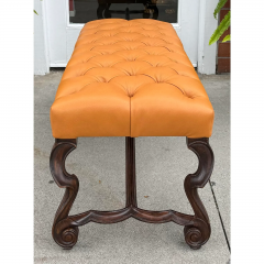  Randy Esada Designs Italian Carved Walnut Tufted Leather Bench by Randy Esada Designs for Prospr - 3493137