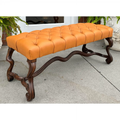  Randy Esada Designs Italian Carved Walnut Tufted Leather Bench by Randy Esada Designs for Prospr - 3493160