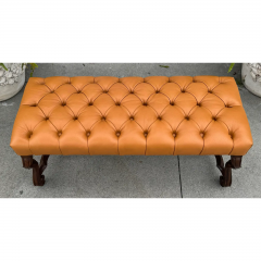  Randy Esada Designs Italian Carved Walnut Tufted Leather Bench by Randy Esada Designs for Prospr - 3493199