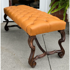  Randy Esada Designs Italian Carved Walnut Tufted Leather Bench by Randy Esada Designs for Prospr - 3493204