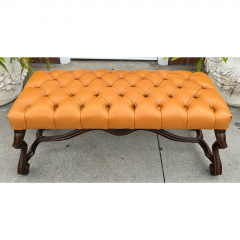  Randy Esada Designs Italian Carved Walnut Tufted Leather Bench by Randy Esada Designs for Prospr - 3493212