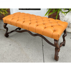  Randy Esada Designs Italian Carved Walnut Tufted Leather Bench by Randy Esada Designs for Prospr - 3493240