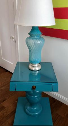  Randy Esada Designs Mid Century Modern Turquoise Blue Pedestal Nightstand End Table - 1795945