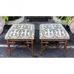  Randy Esada Designs Pair of Scalamandre Silk Velvet Faux Bamboo Chinoiserie Stools or Ottomans - 1756105