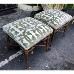  Randy Esada Designs Pair of Scalamandre Silk Velvet Faux Bamboo Chinoiserie Stools or Ottomans - 1756108