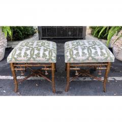  Randy Esada Designs Pair of Scalamandre Silk Velvet Faux Bamboo Chinoiserie Stools or Ottomans - 1756120