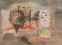  Rathe ABSTRACT HEAD MODERNIST WATERCOLOR PAINTING - 731999