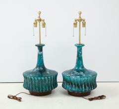  Raymor Italian Blue Green Ceramic Lamps - 1690692