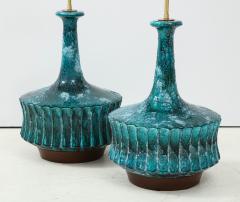  Raymor Italian Blue Green Ceramic Lamps - 1690696