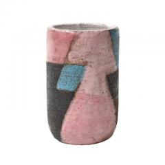  Raymor Italian Ceramic Vase Pink Blue Black Patchwork Signed - 3367952