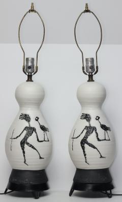  Raymor Pair of Sculpted Ceramic Mid Century Table Lamps by Raymor Italy 1960 - 4526041
