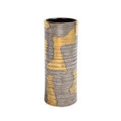  Raymor Raymor Bitossi Vase Ceramic Abstract Brushed Metallic Gold Platinum Signed - 3522799