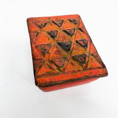  Raymor Raymor ITALY 1960s Red Lidded Pottery Box Geometric Design Style Guido Gambone - 2185785