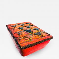  Raymor Raymor ITALY 1960s Red Lidded Pottery Box Geometric Design Style Guido Gambone - 2187270