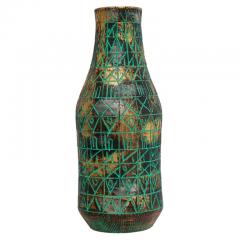  Raymor Raymor Vase Ceramic Sgraffito Green Gold Chrome Signed - 2829198