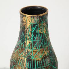  Raymor Raymor Vase Ceramic Sgraffito Green Gold Chrome Signed - 2829202