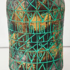  Raymor Raymor Vase Ceramic Sgraffito Green Gold Chrome Signed - 2829203