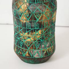  Raymor Raymor Vase Ceramic Sgraffito Green Gold Chrome Signed - 2829204