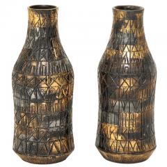  Raymor Raymor Vases Ceramic Sgraffito Gold Silver Bronze Signed - 2805502