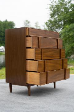  Red Lion Furniture Restored Mid Century Modern 5 Drawer Tall Dresser by Red Lion in Sculpted Walnut - 4232433