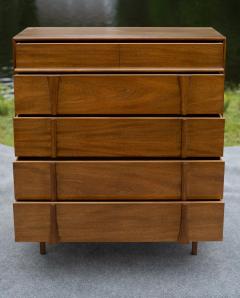  Red Lion Furniture Restored Mid Century Modern 5 Drawer Tall Dresser by Red Lion in Sculpted Walnut - 4232436