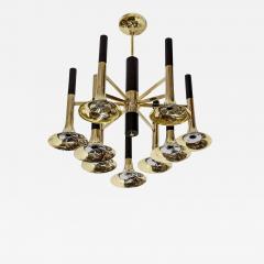  Reggiani Mid Century Italian Reggiani Trumpet Brass Chandelier circa 1970 - 3953653