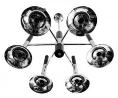  Reggiani Mid Century Italian Reggiani Trumpet Chrome Chandelier circa 1970 - 3953135