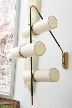 Reggiani Pair of Italian Modern Brass Enameled Parchment Wall Lights Sconces - 4692317