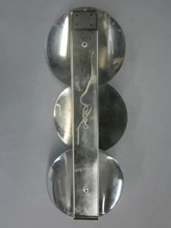  Reggiani Pair of Large Italian Mid Century Modern Chrome Sconces Flush Mounts Reggiani - 4111388