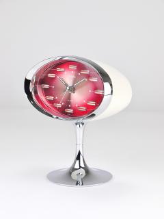  Rhythm Pink Chrome Space Age Table Desk Alarm Clock Tulip Base Rhythm Japan 1970s - 4389856