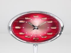  Rhythm Pink Chrome Space Age Table Desk Alarm Clock Tulip Base Rhythm Japan 1970s - 4389860