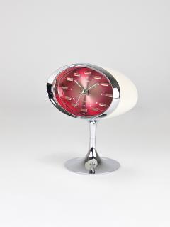  Rhythm Pink Chrome Space Age Table Desk Alarm Clock Tulip Base Rhythm Japan 1970s - 4389876
