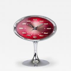  Rhythm Pink Chrome Space Age Table Desk Alarm Clock Tulip Base Rhythm Japan 1970s - 4393125
