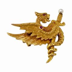 Riker Bros American Riker Bros Art Nouveau 14K mythological brooch C 1900 - 4803715