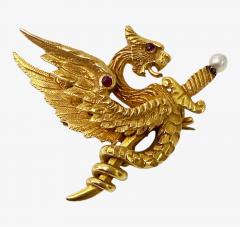  Riker Bros American Riker Bros Art Nouveau 14K mythological brooch C 1900 - 4803718
