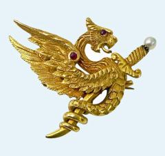  Riker Bros American Riker Bros Art Nouveau 14K mythological brooch C 1900 - 4803720